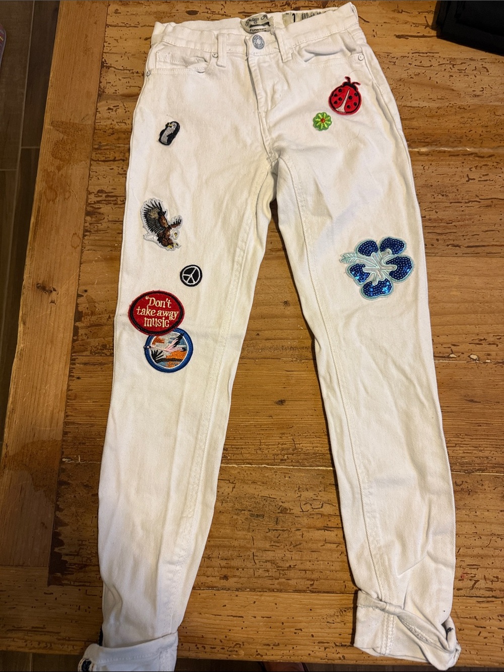 Indigo Rein White Girls' Jeans with Colorful Embroidered Patches